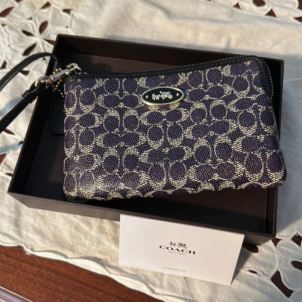 Coach Violet and Silver Carriage Wallet Wristlet Purse